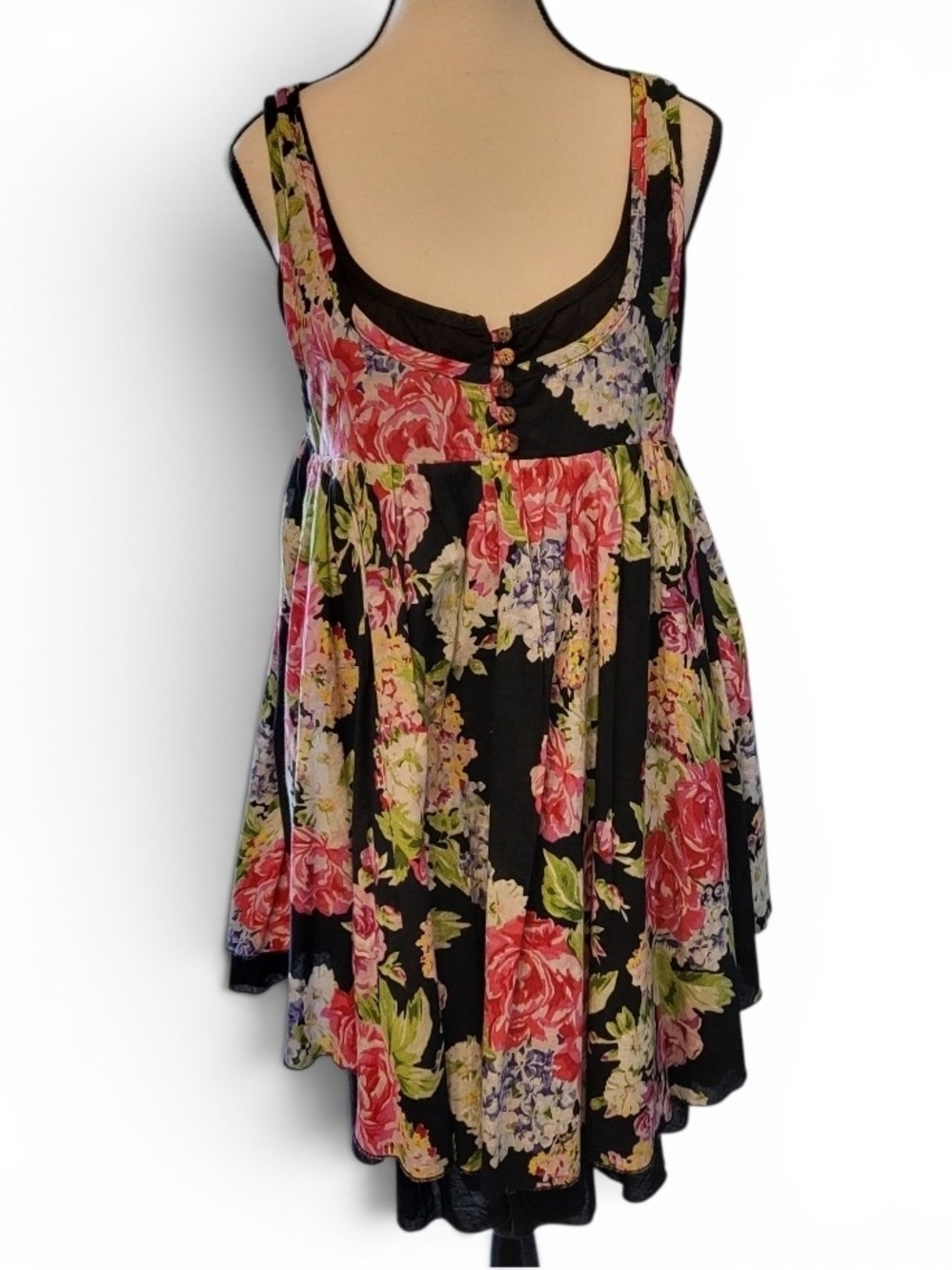 Pink Rose Layered Babydoll 90s Grunge Boho Tiered Sleeveless Tank Sun Dress